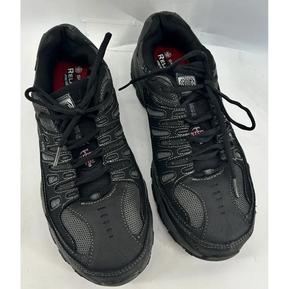 Skechers Cankton Steel Toe Work Shoe Black With Grey Mens Size 9.5